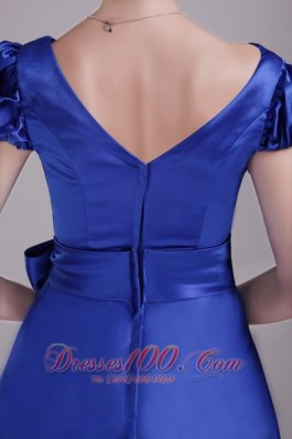 Cap Sleeves Blue Mini Bridesmaid Dress V-neck Beaded