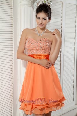 Sweetheart Orange Beads Mini Homecoming Dress Chiffon