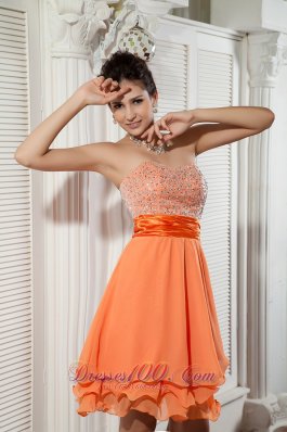 Sweetheart Orange Beads Mini Homecoming Dress Chiffon