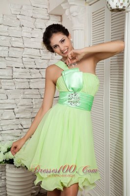 Beading Yellow Green Mini Homecoming Dress One Shoulder