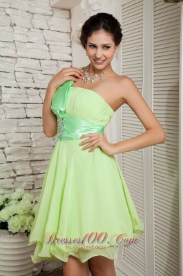 Beading Yellow Green Mini Homecoming Dress One Shoulder