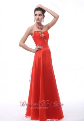 Hard-edged Neckline Embroidery Rust Red Prom Dress