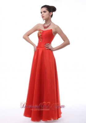 Hard-edged Neckline Embroidery Rust Red Prom Dress