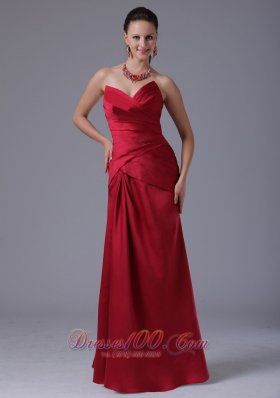 V-neck Ruched Wine Red Column Prom Dress Taffeta