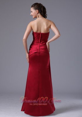 V-neck Ruched Wine Red Column Prom Dress Taffeta