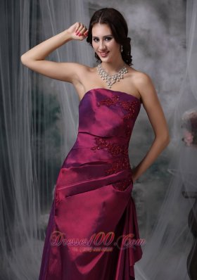 Burgundy Appliques Taffeta Bridesmaid Dress Strapless