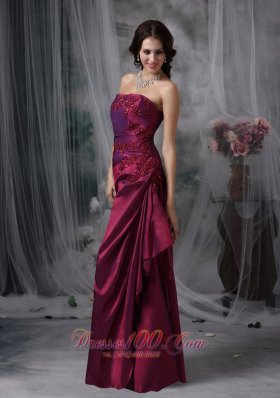 Burgundy Appliques Taffeta Bridesmaid Dress Strapless