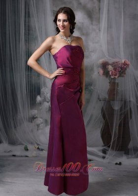 Burgundy Appliques Taffeta Bridesmaid Dress Strapless