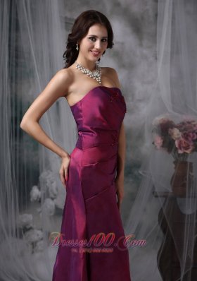 Burgundy Appliques Taffeta Bridesmaid Dress Strapless