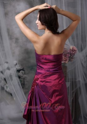 Burgundy Appliques Taffeta Bridesmaid Dress Strapless