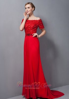 Off The Shoulder Red Appliques Mother Of The Bride Dress