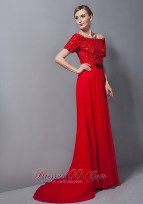 Off The Shoulder Red Appliques Mother Of The Bride Dress