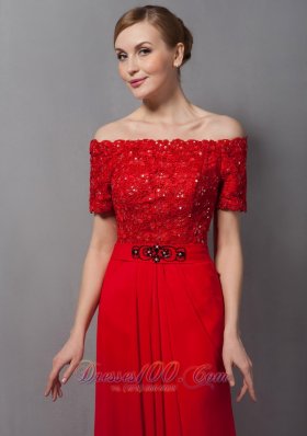 Off The Shoulder Red Appliques Mother Of The Bride Dress