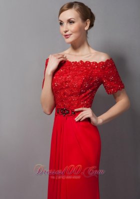 Off The Shoulder Red Appliques Mother Of The Bride Dress