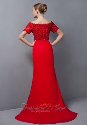 Off The Shoulder Red Appliques Mother Of The Bride Dress