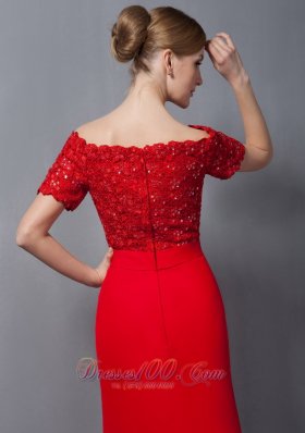 Off The Shoulder Red Appliques Mother Of The Bride Dress