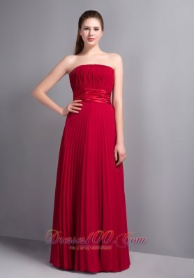 Strapless Wine Red Bridesmaid Dress with Pleats