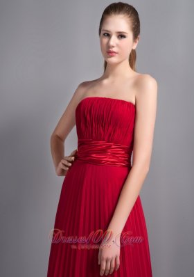 Strapless Wine Red Bridesmaid Dress with Pleats