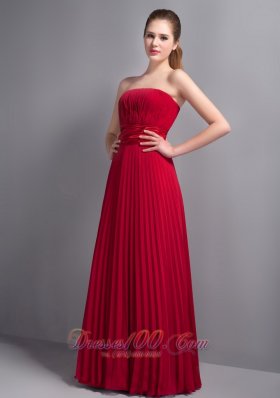 Strapless Wine Red Bridesmaid Dress with Pleats