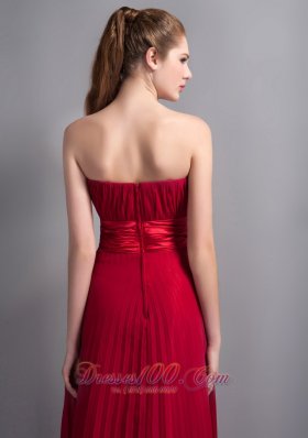 Strapless Wine Red Bridesmaid Dress with Pleats