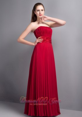 Strapless Wine Red Bridesmaid Dress with Pleats