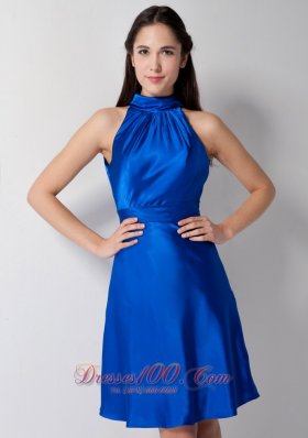 High-neck Royal Blue Bridesmaid Dress Knee-length