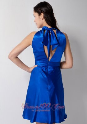 High-neck Royal Blue Bridesmaid Dress Knee-length