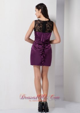 Bateau Mini-length Dark Purple Taffeta Bridesmaid Dress