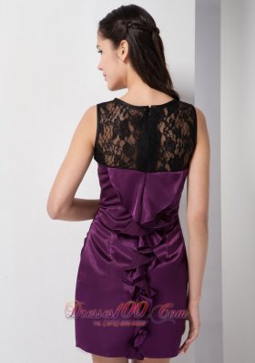 Bateau Mini-length Dark Purple Taffeta Bridesmaid Dress