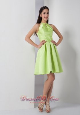 Knee-length High-neck Yellow Green Bridesmaid Dress