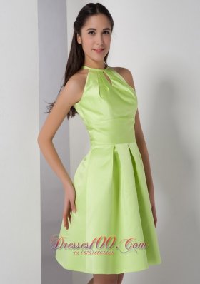 Knee-length High-neck Yellow Green Bridesmaid Dress