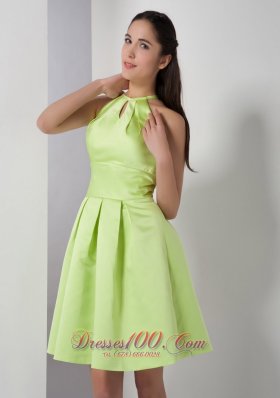 Knee-length High-neck Yellow Green Bridesmaid Dress