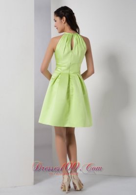 Knee-length High-neck Yellow Green Bridesmaid Dress