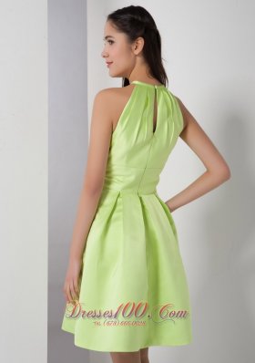 Knee-length High-neck Yellow Green Bridesmaid Dress