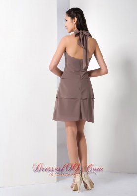 Chiffon A-line Mini-length Brown Bridesmaid Dress Halter