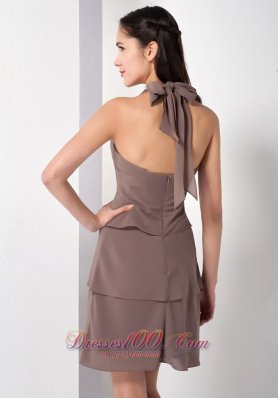 Chiffon A-line Mini-length Brown Bridesmaid Dress Halter