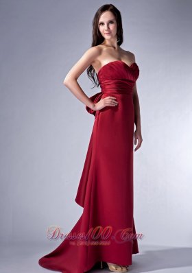 Wine Red Sweetheart Brush Satin Bridesmaid Dress