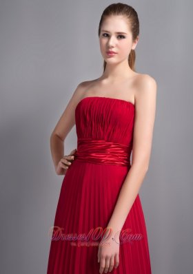 Chiffon Red Strapless Bridesmaid Dress Pleated Empire