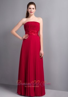 Chiffon Red Strapless Bridesmaid Dress Pleated Empire