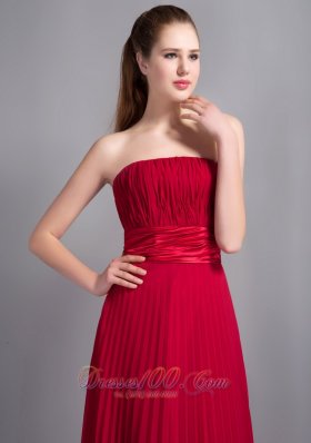 Chiffon Red Strapless Bridesmaid Dress Pleated Empire