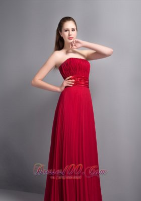 Chiffon Red Strapless Bridesmaid Dress Pleated Empire