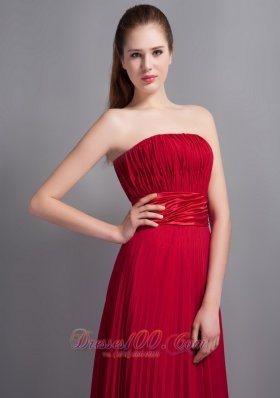 Chiffon Red Strapless Bridesmaid Dress Pleated Empire