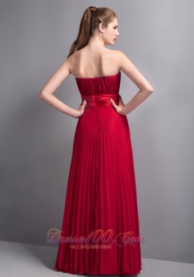 Chiffon Red Strapless Bridesmaid Dress Pleated Empire