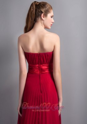 Chiffon Red Strapless Bridesmaid Dress Pleated Empire