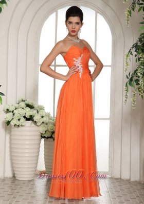 Orange Red Sweetheart Appliques Chiffon Celebrity Dress