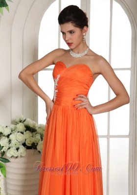 Orange Red Sweetheart Appliques Chiffon Celebrity Dress