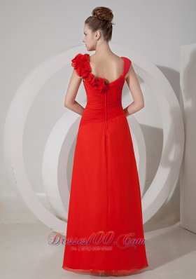 Chiffon V-neck Red Handmade Flower Evening Dress