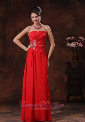 Chiffon Beaded Strapless Red Prom Dress 2013