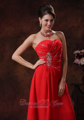 Chiffon Beaded Strapless Red Prom Dress 2013