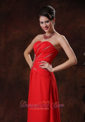 Chiffon Beaded Strapless Red Prom Dress 2013